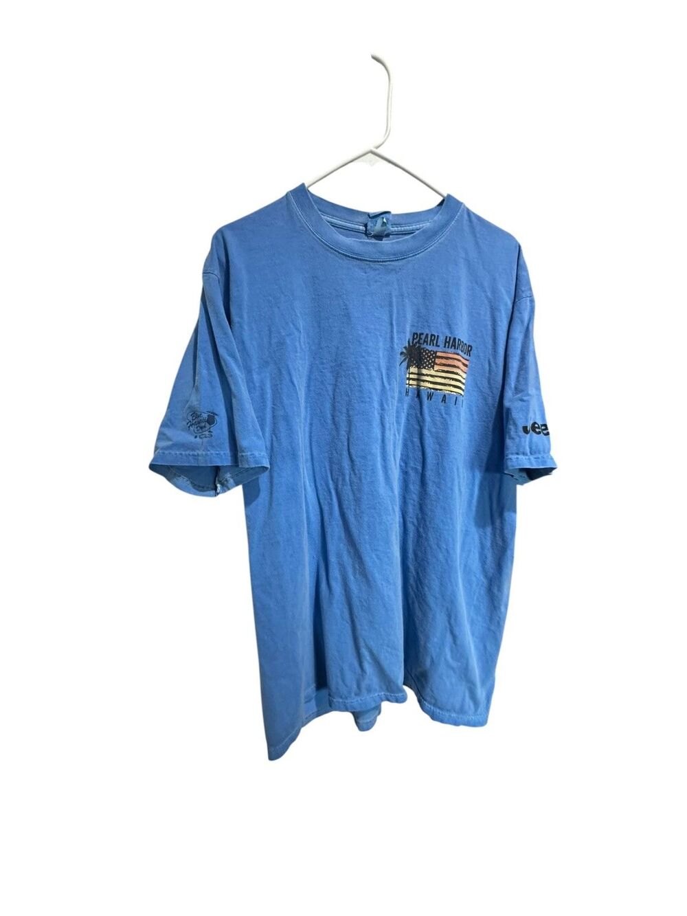 Crazy Shirts Hawaii Pearl Harbor WWII T Shirt Jeep Men's Large Blue Tie Dye